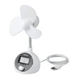 iBUFFALO USB扇風機 スタンドタイプ 風量調整&時計&温度計付 ホワイト BSOTOS07WH